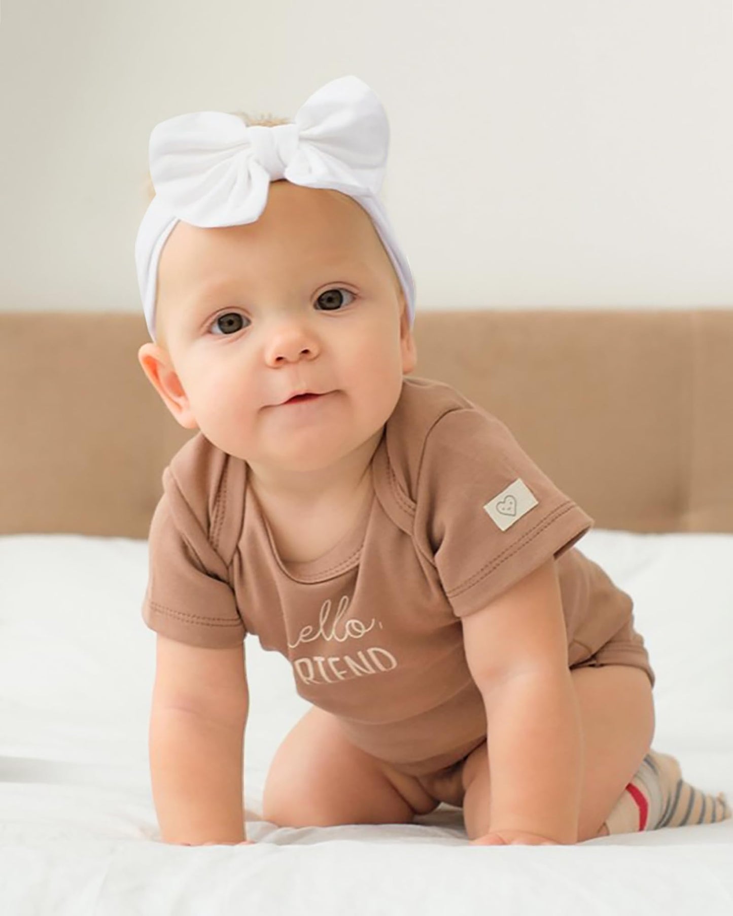 Jollybows 3Pcs Baby Nylon Headbands Hairbands Hair Bow Elastics For Baby Girls Newborn Infant Toddlers Kids (8-White+Beige+Ginge