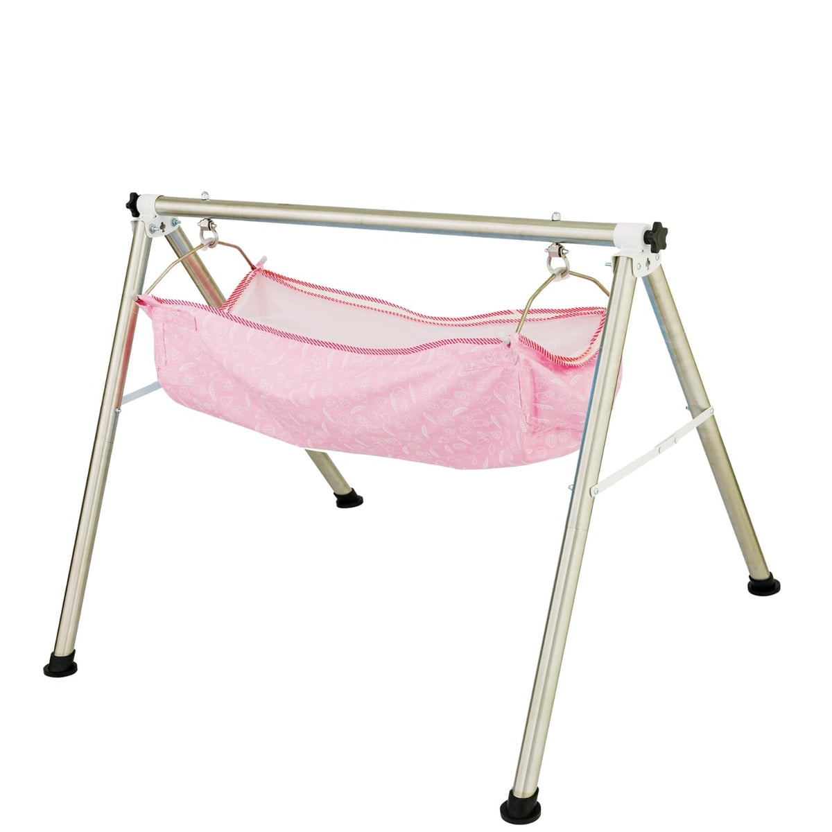 Tinytyke Manual Cradle For Baby  FullyFoldable Round Pipe Frame With Pink Indian Style Cloth Unisex Portable Cradle/Palna/Jhu