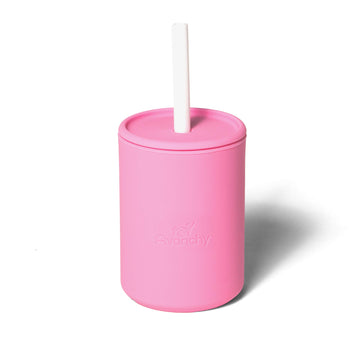 Avanchy Baby Cup With Straw, Training Sippy Cups For Infant To Toddler Kids, Baby Led Weaning 5 Ounce, 6+ Months, Silicone, Pink