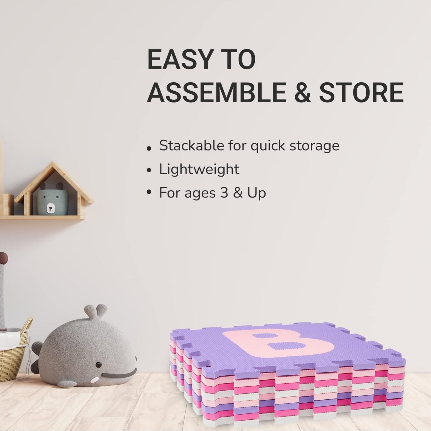 Tadpoles Foam Playmats For Kids, 36 Interlocking Tiles Teach The Abcs And Numbers 0-9, For Ages 3 And Up, Colors: Pink/Purple, 3