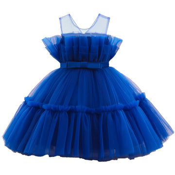 Flower Baby Girl Lace Dress Toddler Tulle Sleeveless Bow Princess Party Wedding Pageant Bridesmaid (Navy Blue042.6-12 Months)