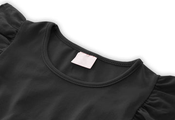 Lyxiof Girls Tutu Dress Casual Tulle Summer Solid Color Ruffle Sleeve Dress Black 100Cm
