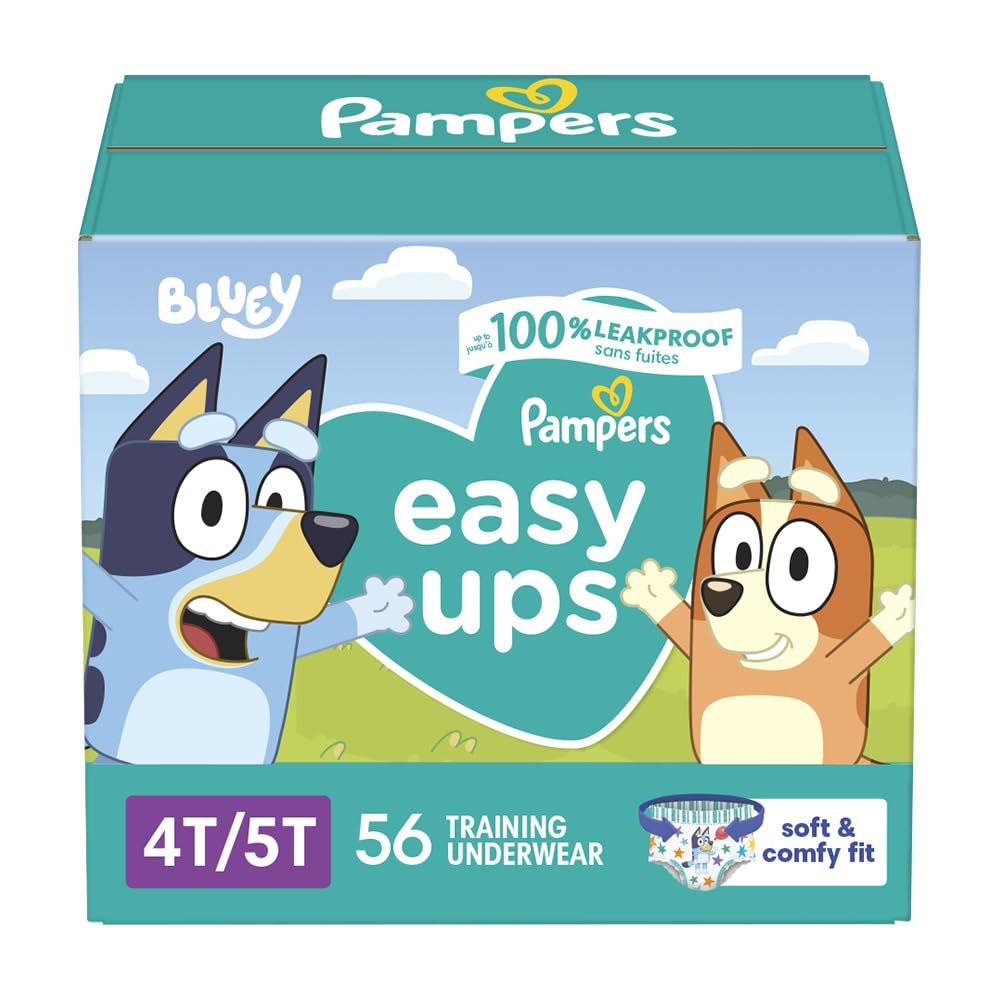 Pampers Training Pants - Easy Ups Boys & Girls Bluey - Size 4T-5T, 56 Count, Childrens Potty Underwear (Packaging May Vary)