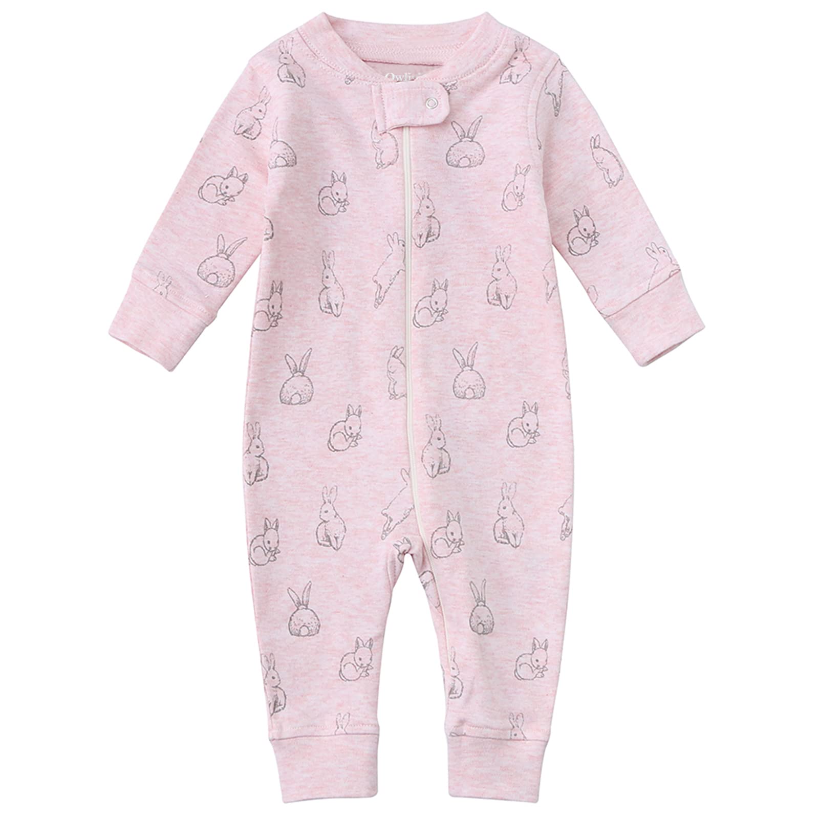 Owlivia Organic Cotton Baby Boy Girl Zip Up Sleep N Play, Footless, Long Sleeve(6-12 Months, Pink Rabbit)