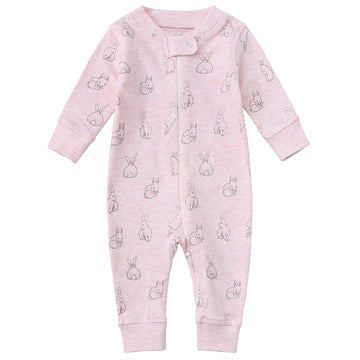 Owlivia Organic Cotton Baby Boy Girl Zip Up Sleep N Play, Footless, Long Sleeve(6-12 Months, Pink Rabbit)