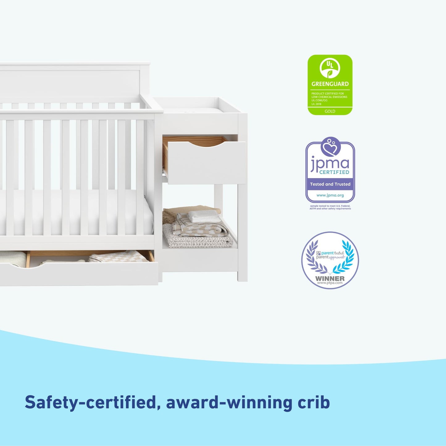 Graco Shiloh 5-In-1 Convertible Crib & Changer With Drawer (White) - Greenguard Gold Certified Baby Crib Crafted From Wood, Conv