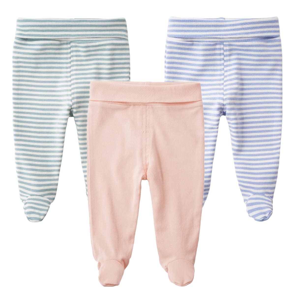 Teach Leanbh Infant Baby 3 Pack Footed Pants Cotton High Waist Casual Leggings (12 Months, A)