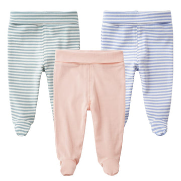 Teach Leanbh Infant Baby 3 Pack Footed Pants Cotton High Waist Casual Leggings (12 Months, A)