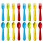 Plaskidy 16 Pcs Plastic Toddler Utensils Set 8 Kids Forks And 8 Kids Spoons Bpa Free/Dishwasher Safe Toddler Silverware Brightly
