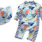 Best For All Baby Boys Kids Swimsuit Toddlers One Piece Zipper Bathing Suit Swimwear With Hat Rash Guard Surfing Suit (Light Fis