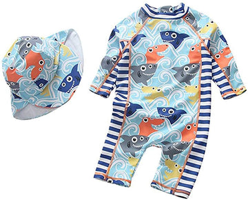 Best For All Baby Boys Kids Swimsuit Toddlers One Piece Zipper Bathing Suit Swimwear With Hat Rash Guard Surfing Suit (Light Fis