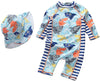 Best For All Baby Boys Kids Swimsuit One Piece Zipper Bathing Suit Rash Guard With Hat(Light Fish, 6-9 Months)