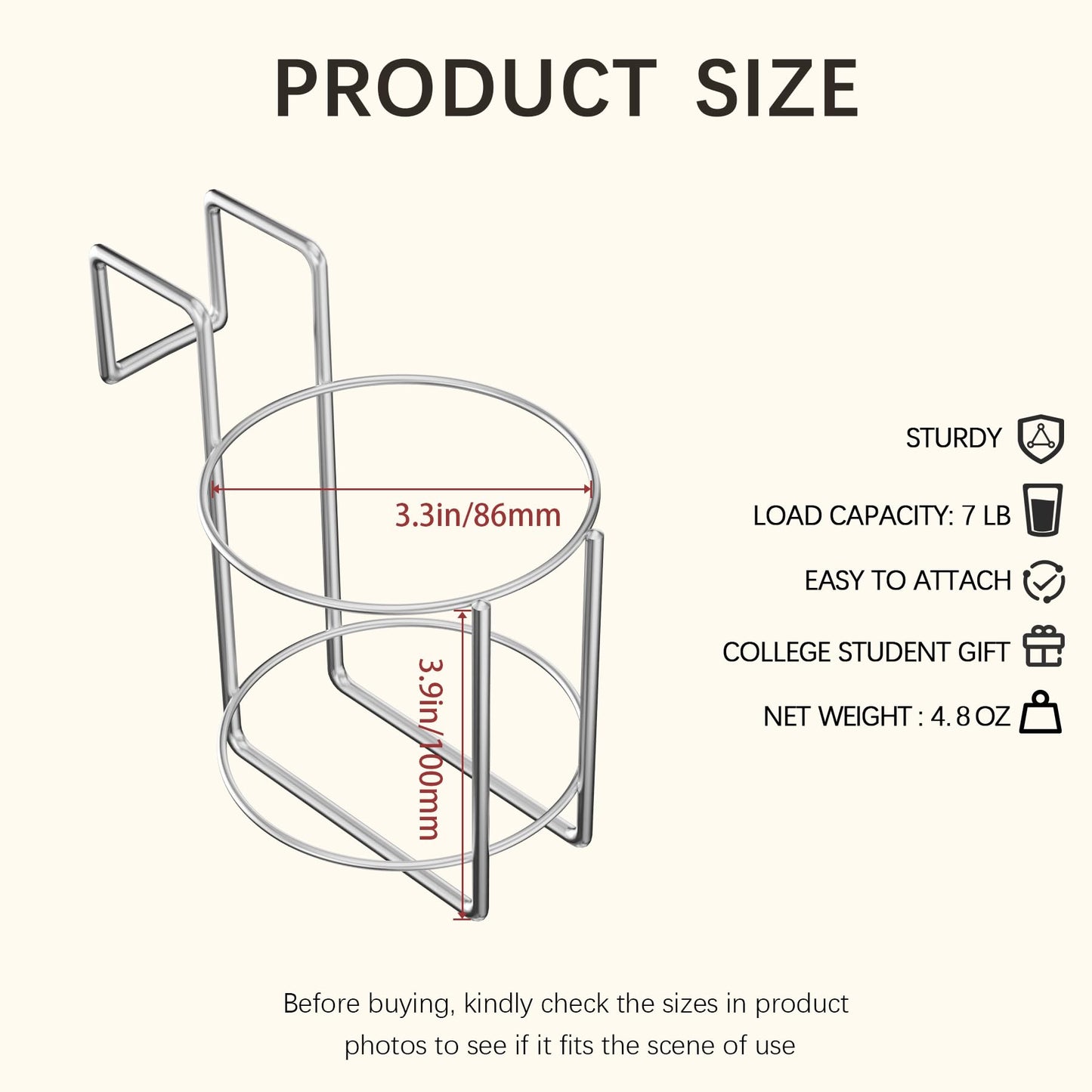 Cup Holder For Bed (Diameter: 3.3In) Drink Holder Water Bottle/Glass Organizer For Wood Dorm Room Bunk Bed Crib, Metal Toddle Be