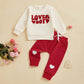 Lagkiyoj Toddler Baby Girl Boy Valentines Outfit Love Heart Long Sleeve Sweatshirt Pullover Tops Jogger Pants Clothes (White Lov