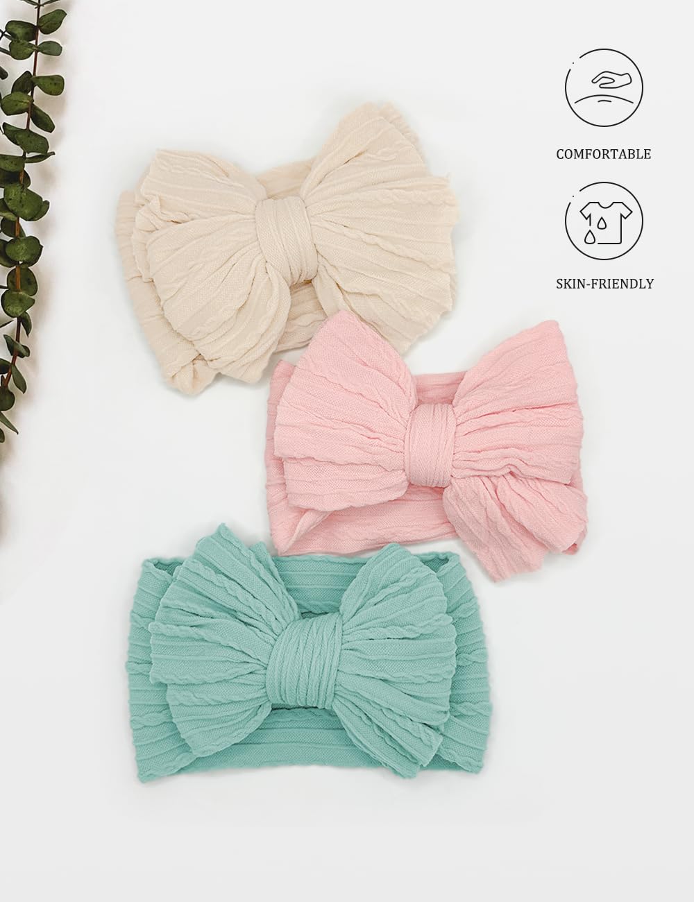 Zurlefy Stretchy Headbands With Bows For Newborn, Infant And Toddler Girls, Beige Unisex Head Wraps (6 Pack, 03H-09)