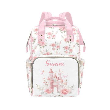 Custom Diaper Bag Backpack for Women, Personalized Name Nursing Mommy Daypack, Diaper Bag for Girls Boys, New Mom Gifts (Castle 