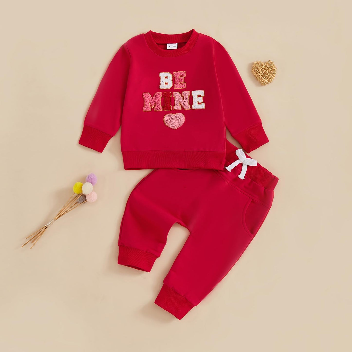 Nokpsedcb Baby Boy Girl Cute Letter Embroidery Long Sleeve Sweatshirt And Elastic Long Pants Toddler Valentine Outfits (Red Be M