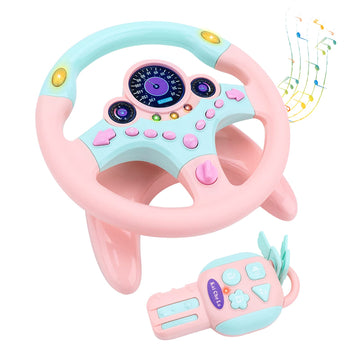 deAO Kids Steering Wheel for Backseat with Key Baby Toys Pretend Driving Simulated Steering Wheel Toy with Light and Music Gifts