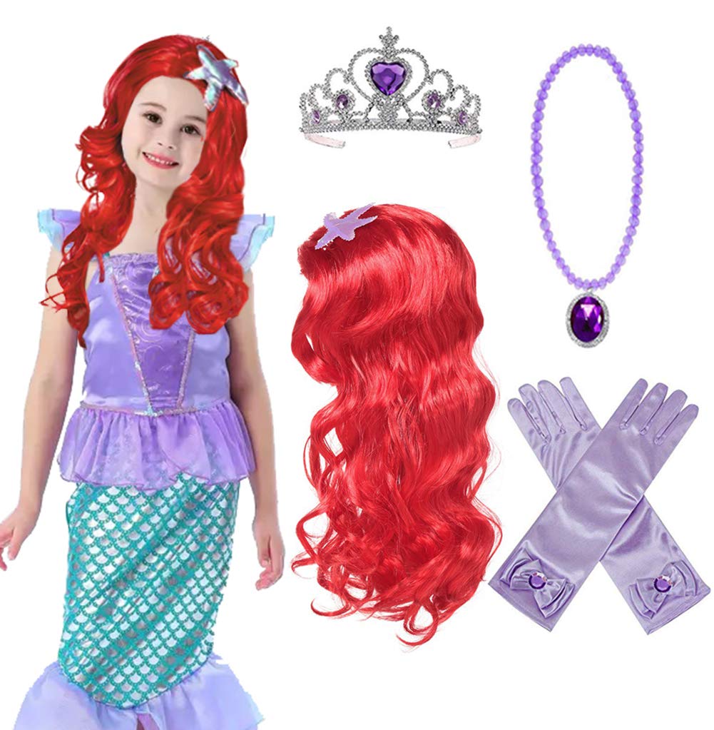 Princess Mermaid Wig Ariel Braid With Princess Tiara Necklace Gloves Not Includi WBBAPB07YC6J4T5