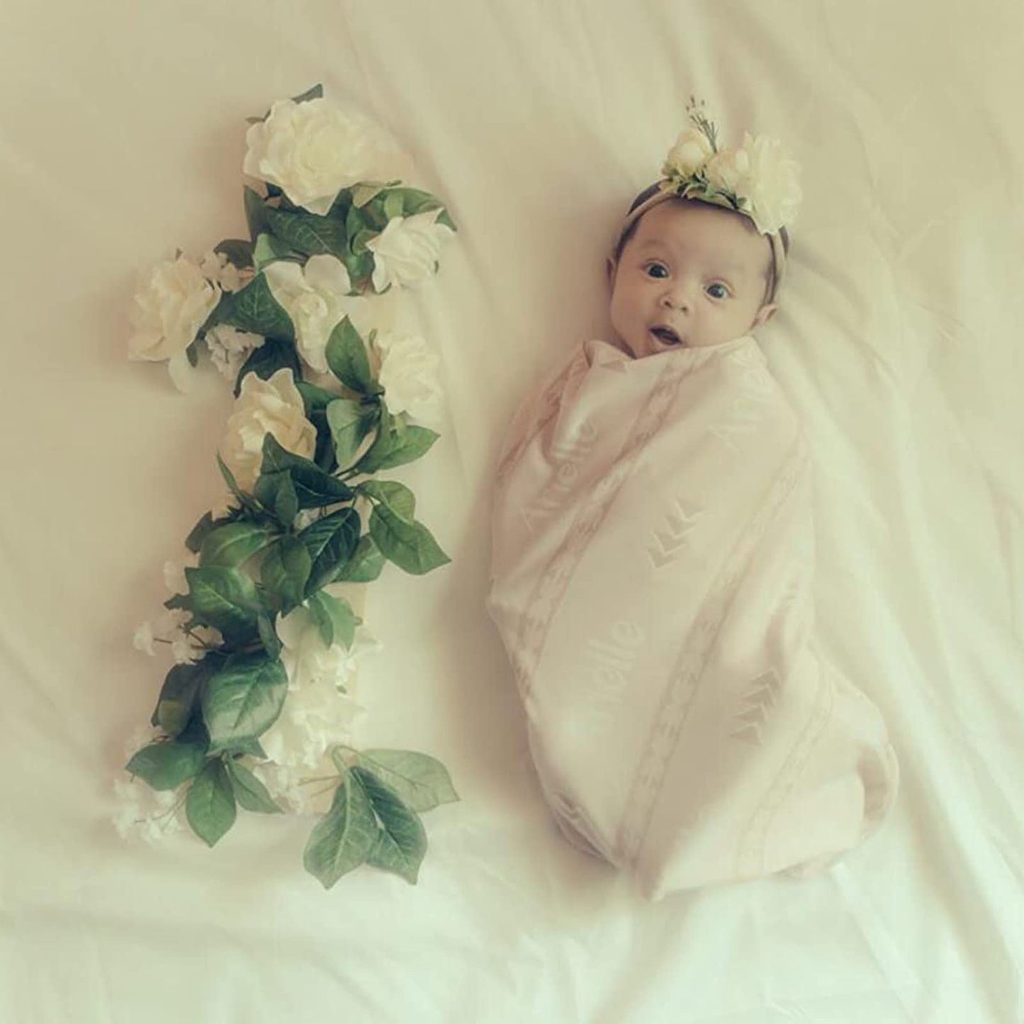 Ever Fairy Flower Crown Elastic Flower Headband Baby Girl Toddler Floral Crown Wreath Newborn Hair Accessories (White)