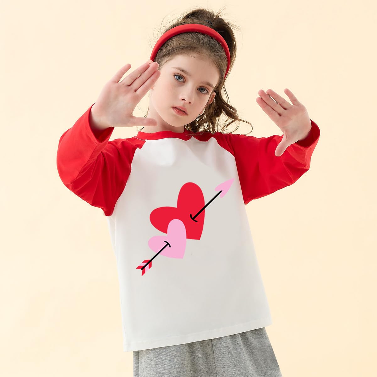 Ddsol Toddler Little Girl Valentine Day Shirt Baby Kid Love Heart Breaker Print Tshirt Red White Raglan Long Sleeve Cotton Tee T