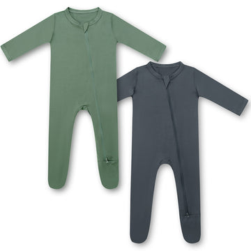 Hapiu Bamboo Baby Footed Pajama, 2-Pack, Dark Forest Greendark Grey, 3-6 Months