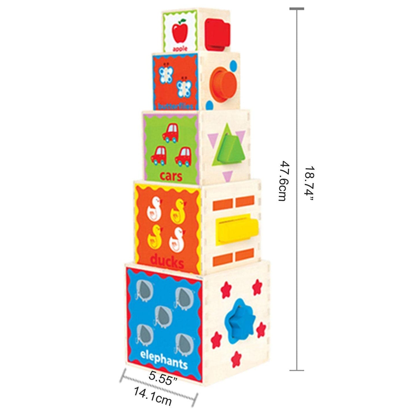 Hape Pyramid of Play Wooden Toddler Wooden Nesting Blocks Set, L: 5.5, W: 5.5, H: 5.5 inch