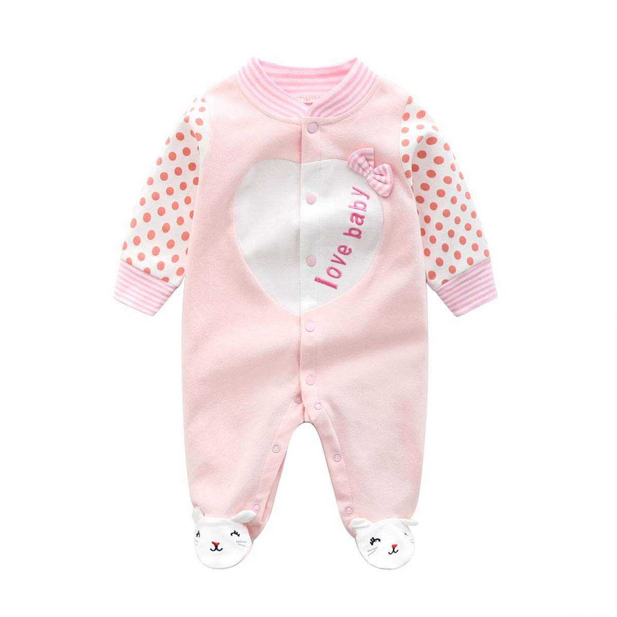 Baby Girl'S Cotton Clothing Set Perfect Cozy Romper Cute Footed Play Suit For 9-12 Month Toddler Pink Dots