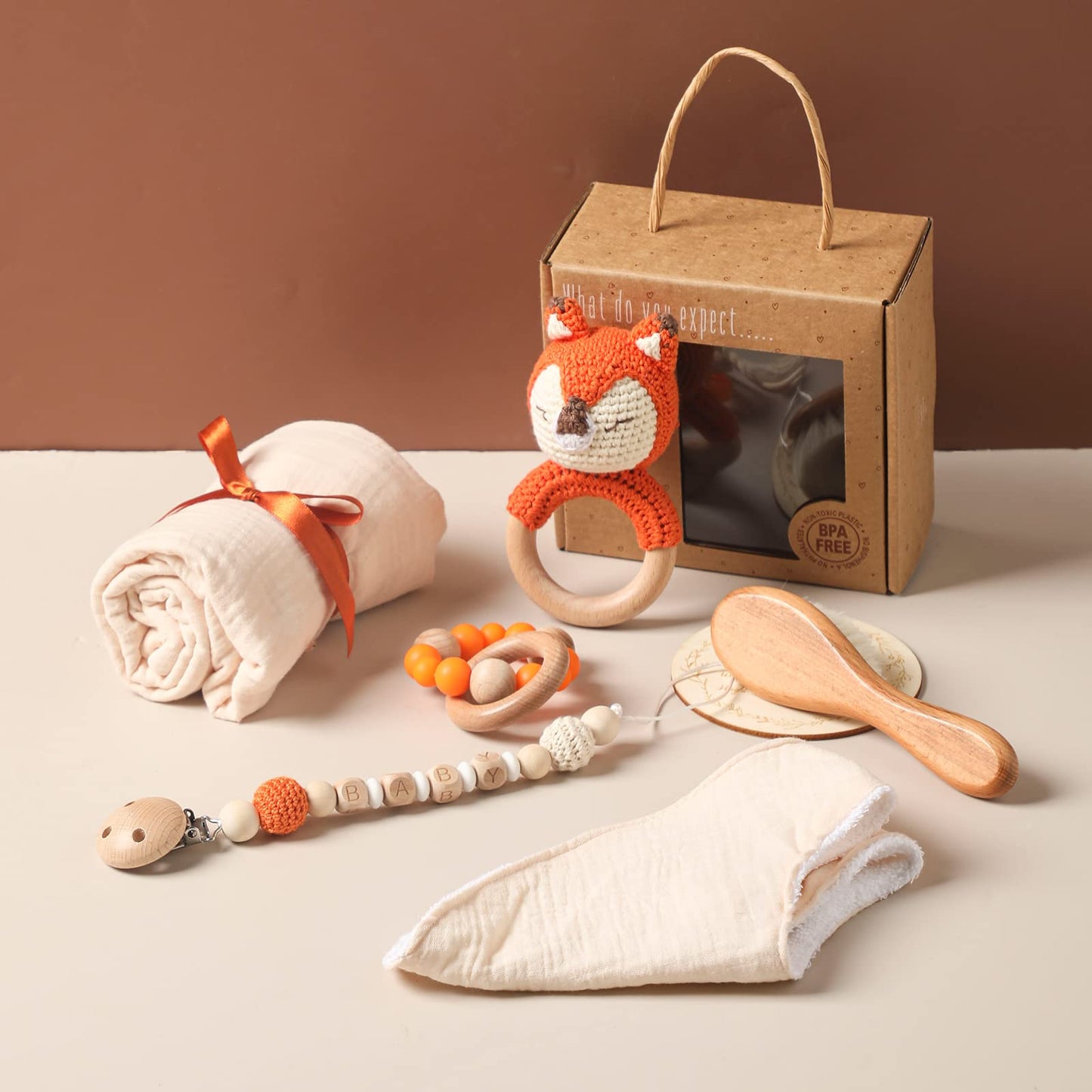 Baby Gift Set For Newborn New Baby Gift Set - 7 Pcs Newborn Baby Essentials Basket Baby Bath Set With Baby Blanket Baby Rattle -