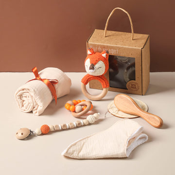 Baby Gift Set For Newborn New Baby Gift Set - 7 Pcs Newborn Baby Essentials Basket Baby Bath Set With Baby Blanket Baby Rattle -