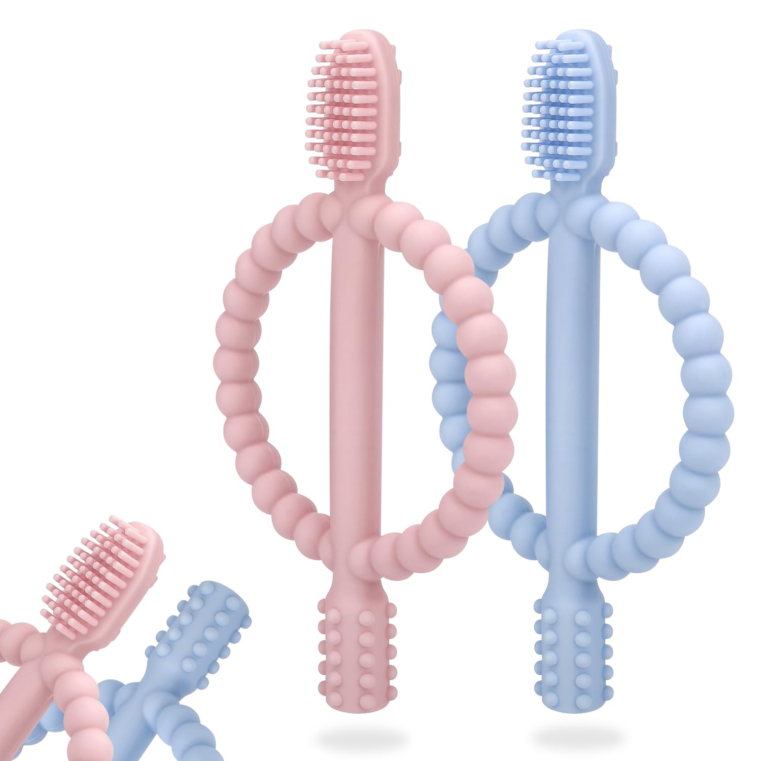 Baby Teething Toys with Easy-Hold Handle, Silicone Infant Toothbrush, Textured On Both Sides Helps Massage, Soothe Sore Gums, Te