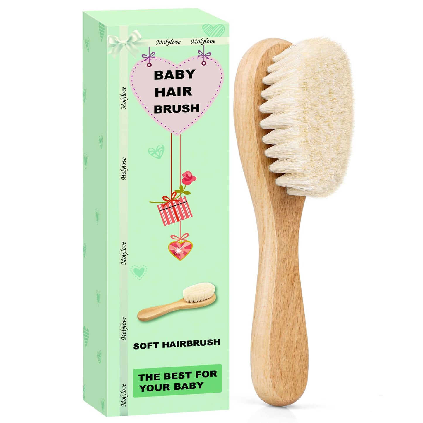 Molylove Baby Hair Brush, Wooden Goat Bristles Hair Brush for Newborns & Toddlers, Ideal for Cradle Cap, Perfect Baby Registry G