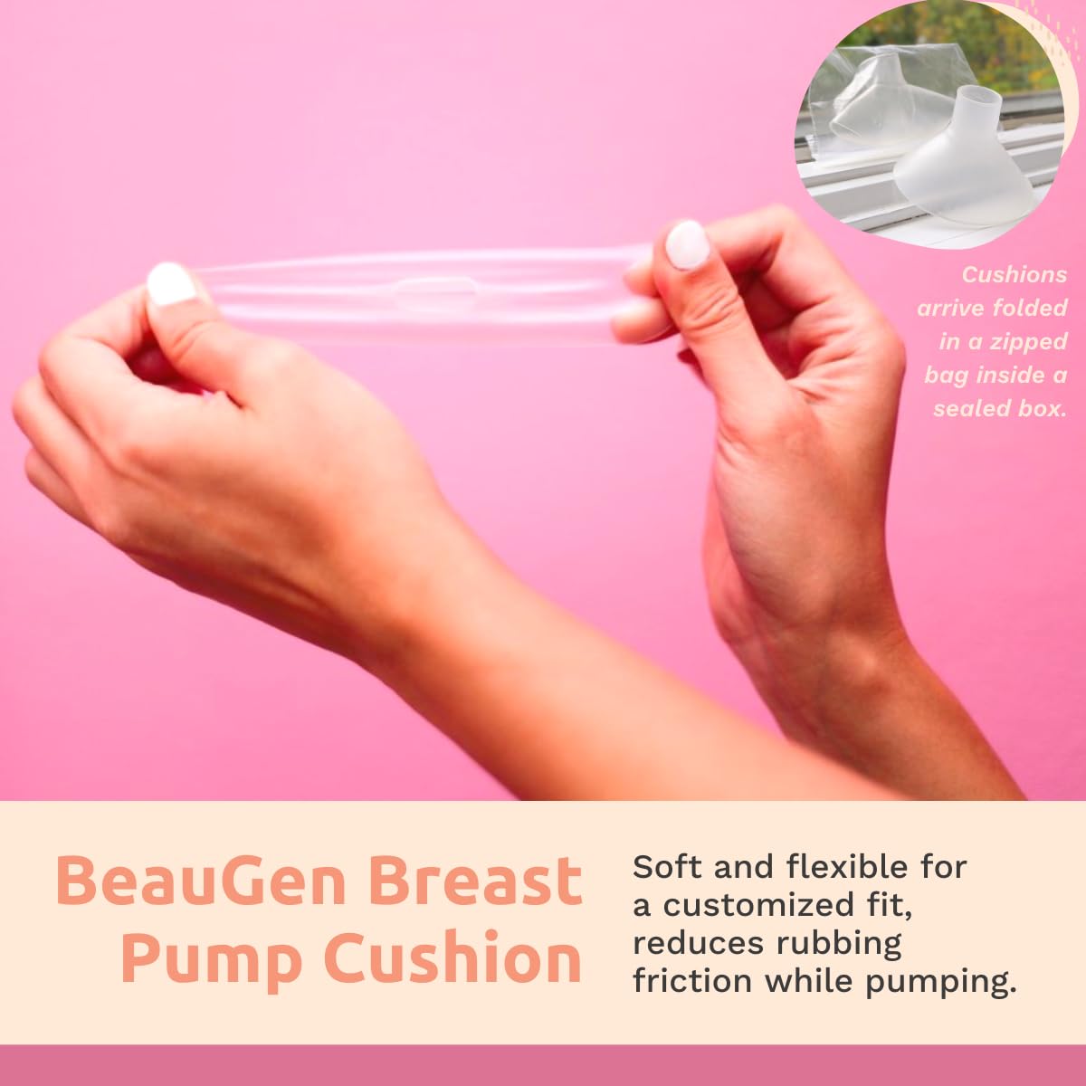 Beaugen Breast Pump Cushion - Soft Stretchy Clear Plastic Insert For Flange Comfort, Fit - Breastfeeding Essential - Bpa Free, F