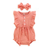 Younger Tree Toddler Baby Girl Ruffled Sleeveless Romper Casual Summer Jumpsuit Cotton Linen Clothes (Button-Pink, 18-24 Months)