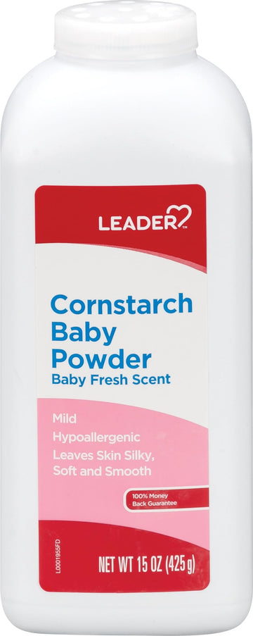 Leader Cornstarch Baby Powder, Baby Fresh, 15Oz Each