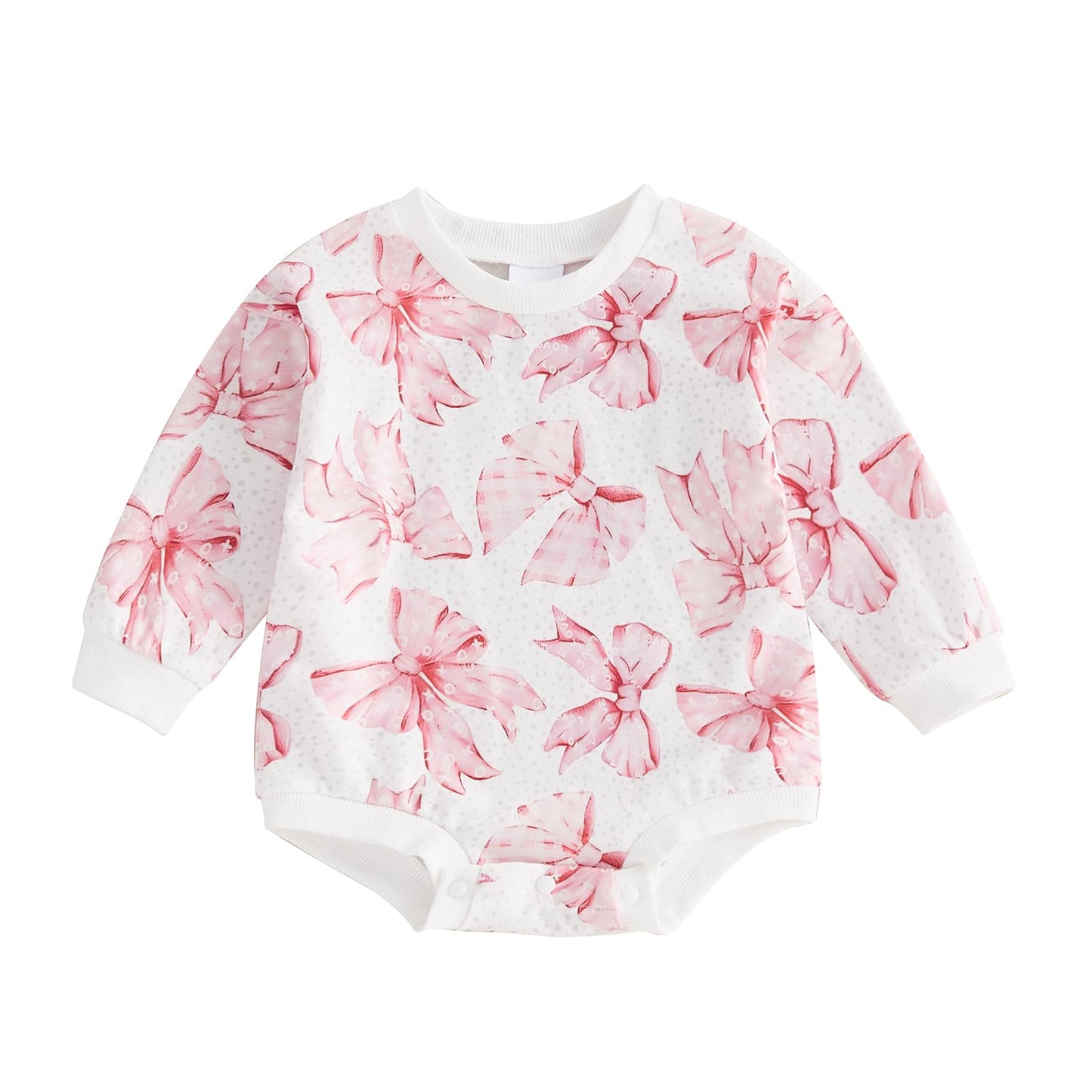 Fiomva Valentines Day Baby Girl Outfit Newborn Bowknot Bubble Romper Infant Oversized Sweatshirt Cute Toddler Bow Clothes (C Bow