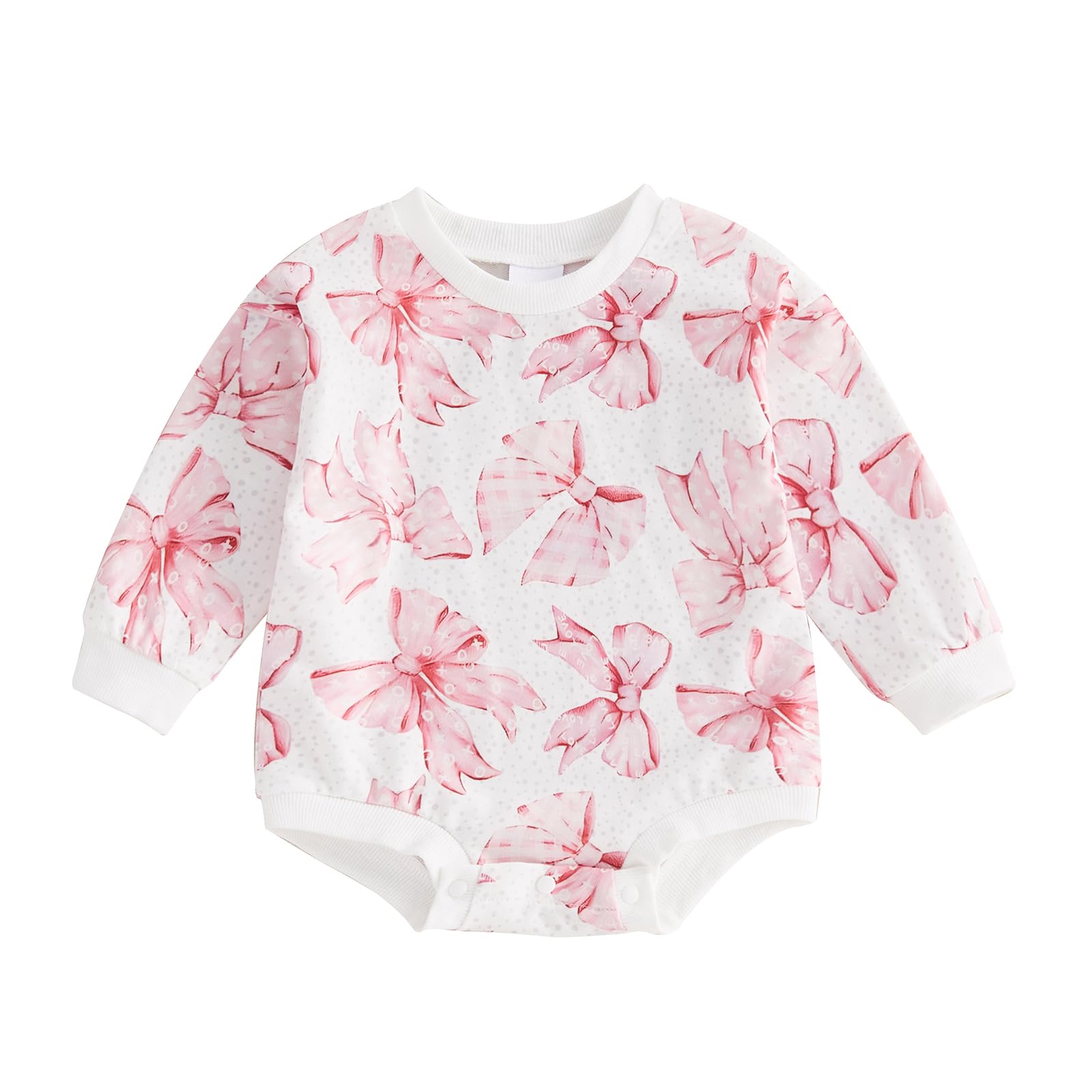 Fiomva Valentines Day Baby Girl Outfit Newborn Bowknot Bubble Romper Infant Oversized Sweatshirt Cute Toddler Bow Clothes (C Bow