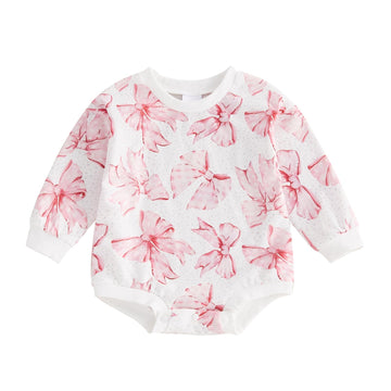 Fiomva Valentines Day Baby Girl Outfit Newborn Bowknot Bubble Romper Infant Oversized Sweatshirt Cute Toddler Bow Clothes (C Bow