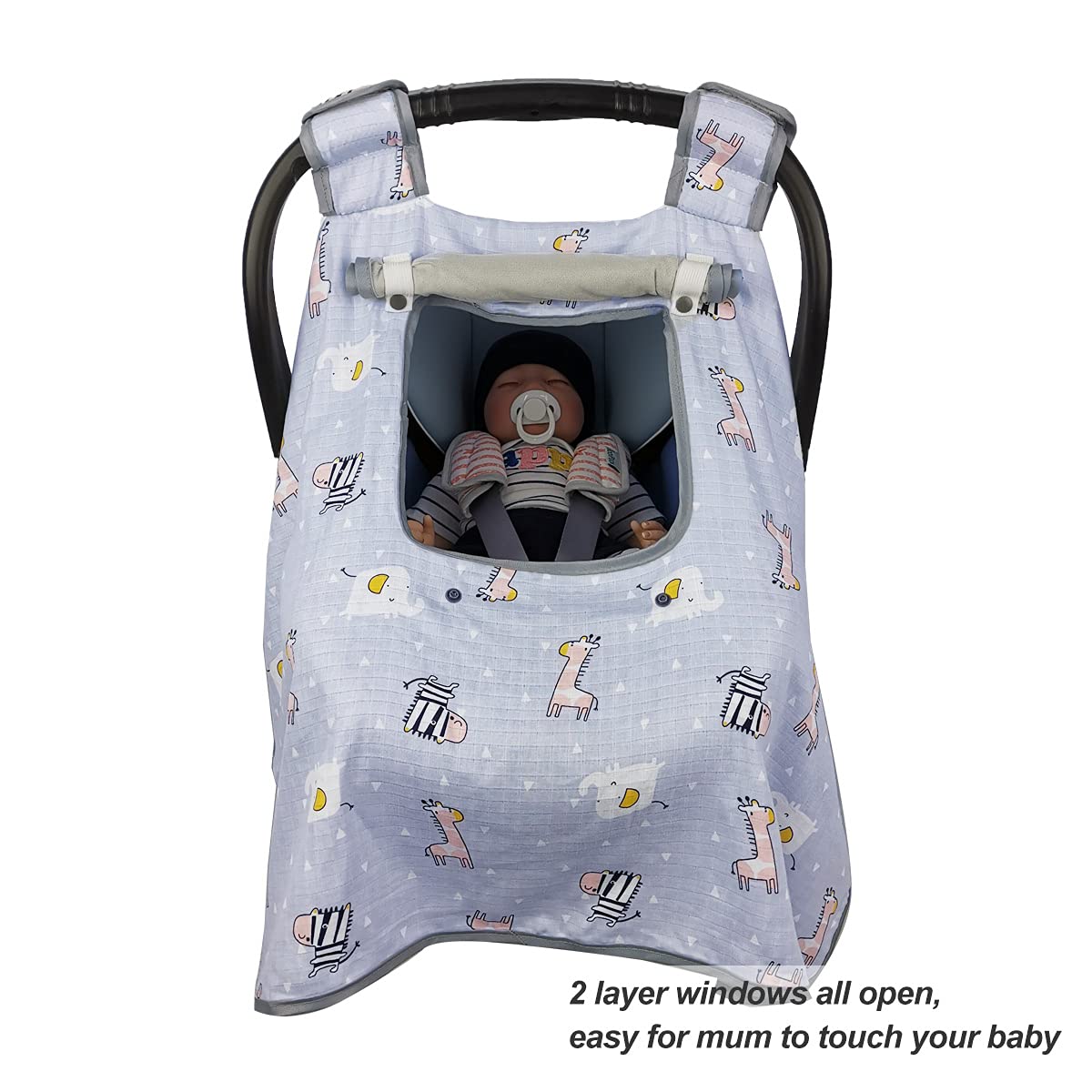 Icopuca Car Seat Covers For Babies, Kick-Proof Carseat Cover Girls/Boy, Carseat Canopy With Window, Light Weight Muslin, Breatha