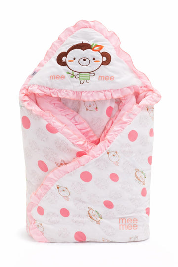 Mee Mee Baby Warm and Soft Swaddle Wrapper Hooded with Hood Double Layer for Newborn Babies (PinkPenguin Print)