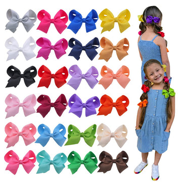 24Colors Boutique Hair Bow Clips for Little Girls - Grosgrain Ribbon Alligator Hair Clip Toddler Baby Girl School Jojo Bow Hair 