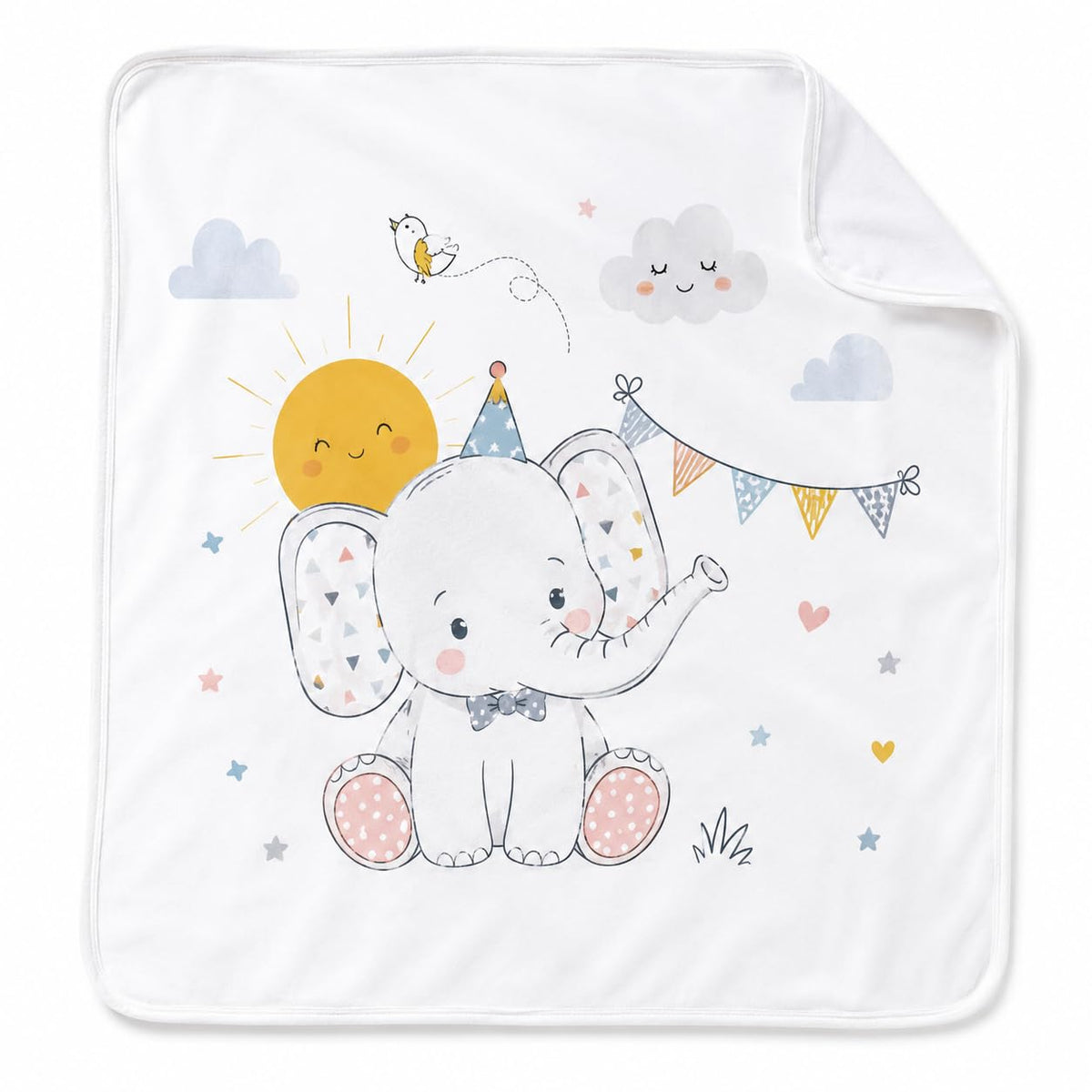 BabyNeeds Baby Blanket, White, Cute Elephant Print, Soft, Newborn Swaddle Wrap for Infants