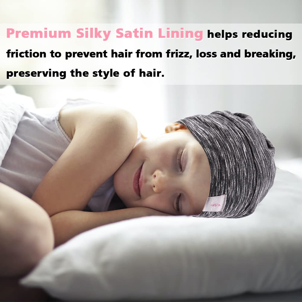 Greatremy Beanie Kids Silky Satin Lined Hair Bonnet Sleep Cap-Adjustable Elastic Band Slouchy Cotton For Teens Baby Girl Infant