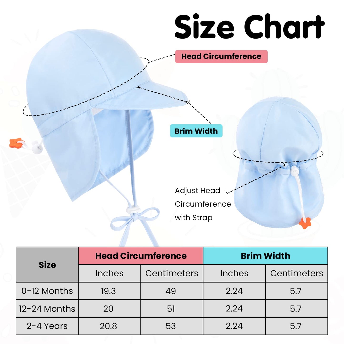 Simplikids Newborn Sun Hat Upf 50+ Uv Ray Sun Protection Infant Hats W/Neck Flap Sun Hat For Baby,Light Blue,0-12 Months
