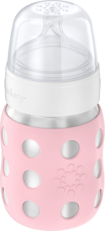 Lifefactory 8-Ounce Stainless-Steel Vacuum-Insulated Wide-Neck Baby Bottle With Stage 2 Nipple (3-6 Months) Desert Rose (Ls2211W
