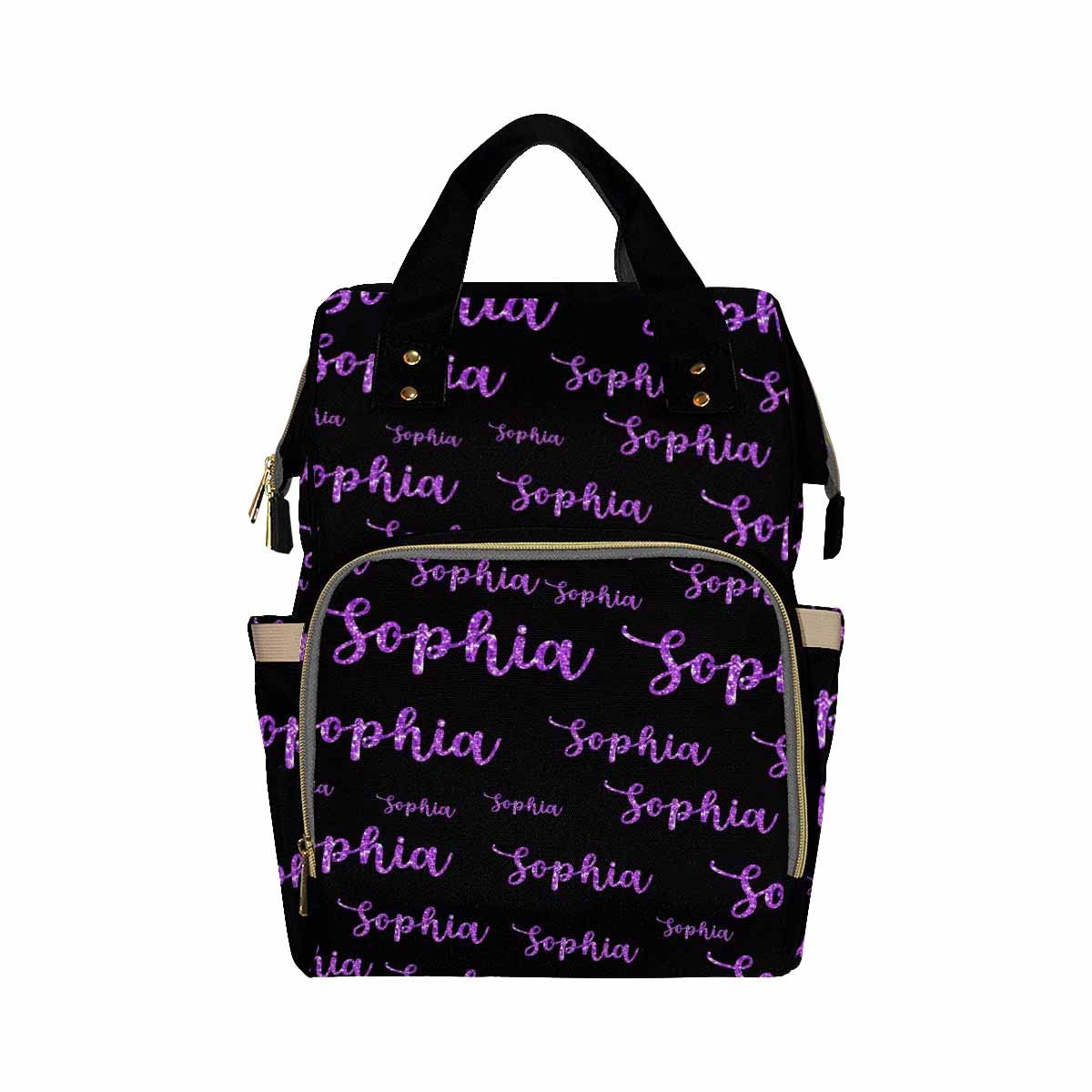 Artsadd Personalized Diaper Bag With Name, Customized Purple Glitter Monogram Nappy Backpack With Thermal Pockets Multi-Function