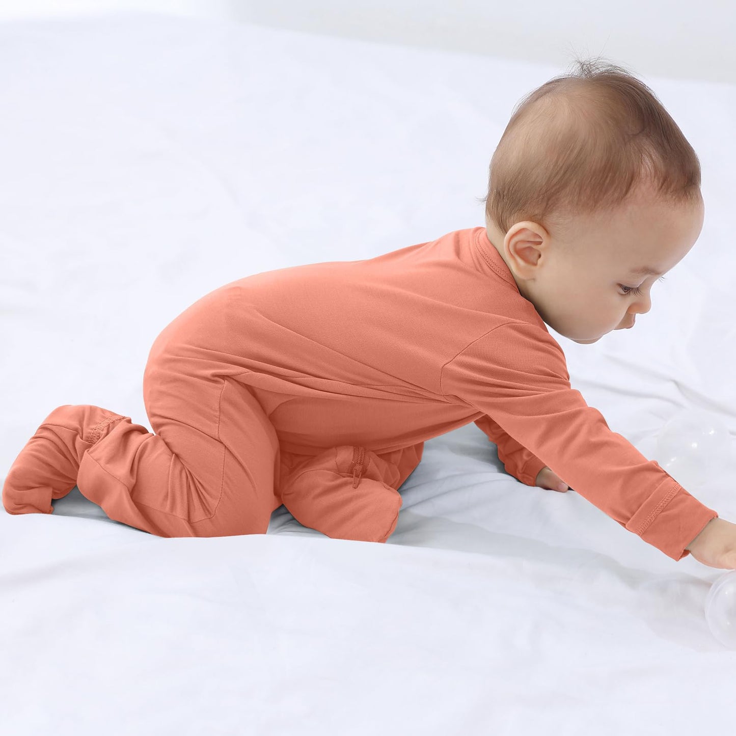 Guisby Baby Footed Pajamas With Mitten Cuffs,Double Zipper Sleepers Orange 12-18 Months