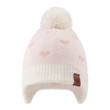 Jangannsa Knitted Baby Hat Scarf Set Winter Warm Boys Girls Beanie Fleece Lining Toddler Kids Hats With Pompom (White Heart Hat,