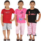CHECKERSBAY Kid Girls Sleep Wear (1112 Years, Black and Pink and Dark Pin Top Light Pink Capri Set,Red & Black White Shorts Se