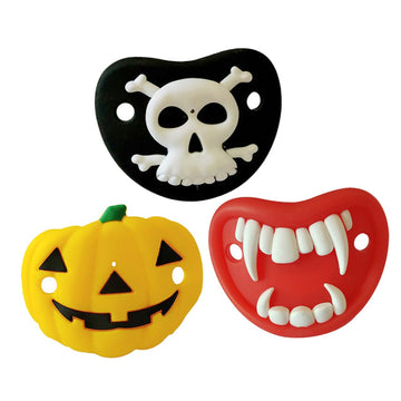 FRCOLOR 3pcs Halloween Silicone Pacifiers Newborn Soothers with Pumpkin Skull Vampire Designs Teething Comfort for Boy Girl Port